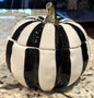 New black & white striped ceramic pumpkin cookie jar canister