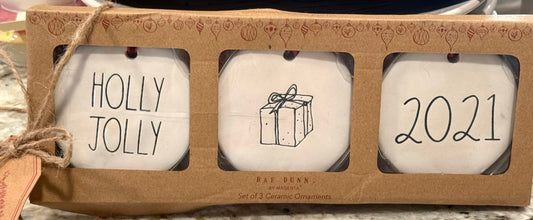 New Rae Dunn ceramic 3-piece Christmas ornament set 2021