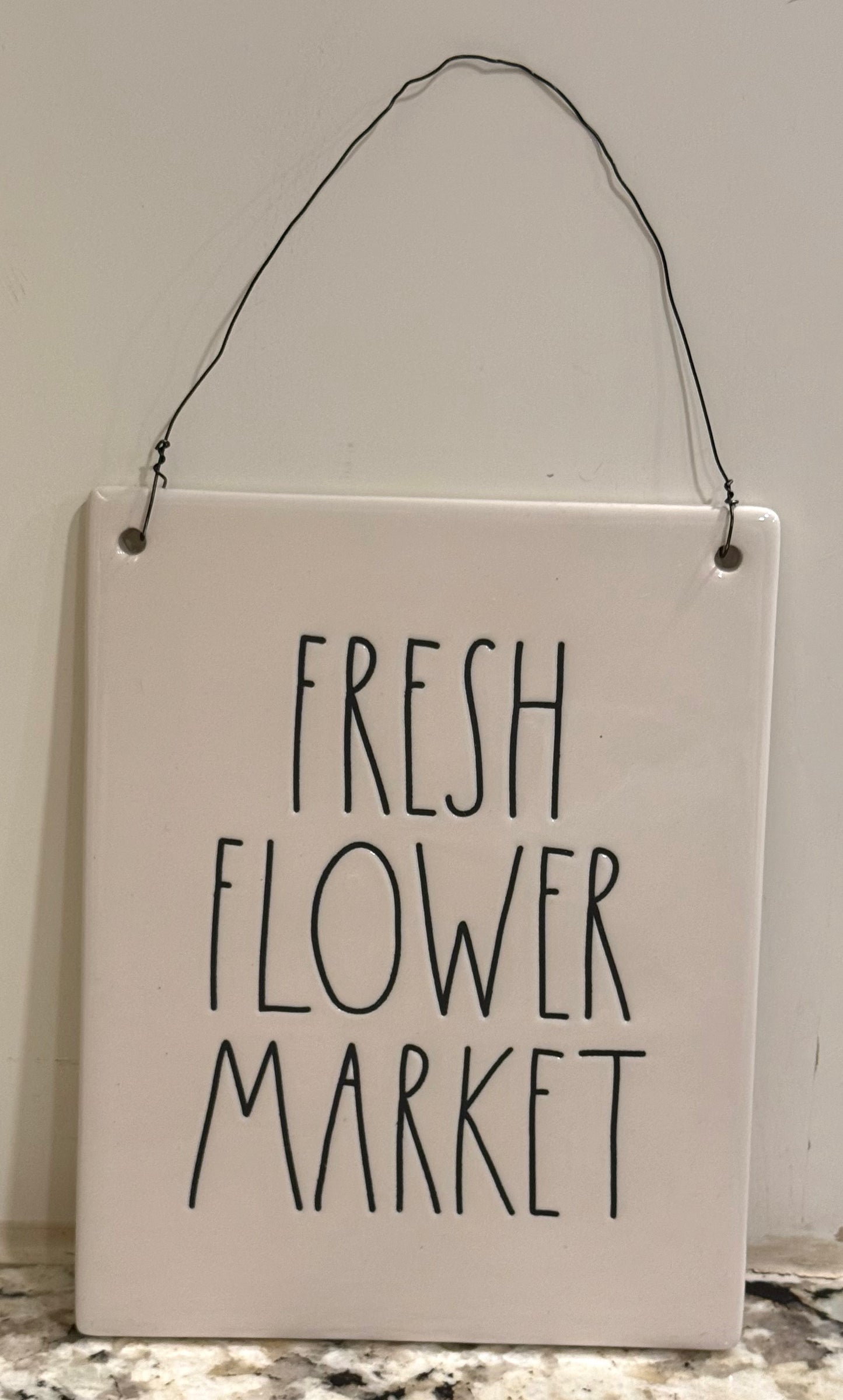New Rae Dunn ceramic 7.5x7 wall hanging sign FRESH FLOWER MARKET