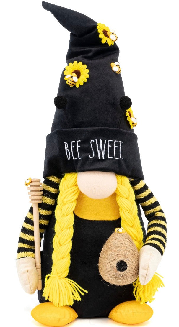 New Rae Dunn black plush gnome bee decor BEE 🐝 SWEET