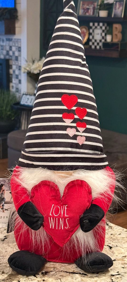 Rae Dunn striped hat Valentine’s Day decor gnome LOVE WINS