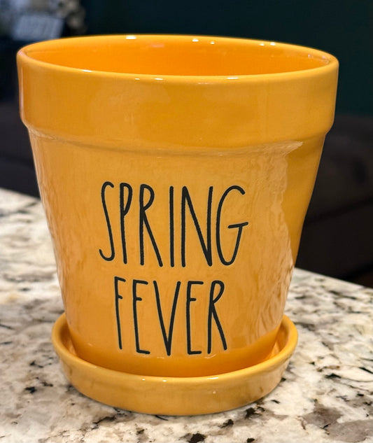 New Rae Dunn 5” SPRING FEVER ceramic yellow planter