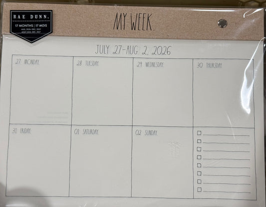 New Rae Dunn 8x10 weekly  2026-2027 gold MY WEEK tear off calendar