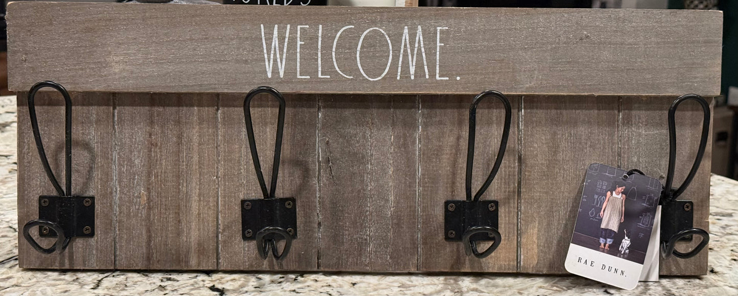 New Rae Dunn wood WELCOME. hanging storage rack 21x8