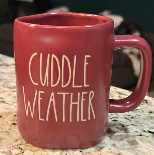 New Rae Dunn burgundy ceramic mug CUDDLE WEATHER