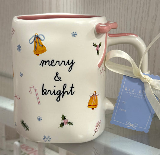 New release Rae Dunn ceramic Christmas coffee mug MERRY & BRIGHT