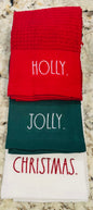 New Rae Dunn Christmas kitchen 3-piece dish towel set HOLLY JOLLY CHRISTMAS