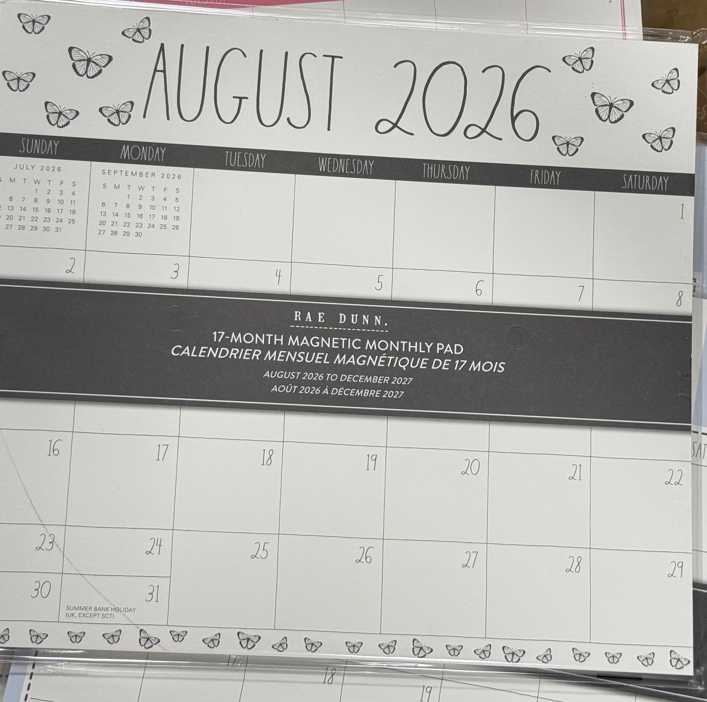 New Rae Dunn magnetic monthly tear off calendar 17-month 2026-2027 butterfly