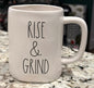 New Rae Dunn white ceramic coffee mug RISE & GRIND