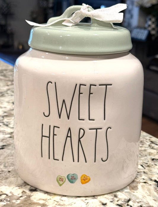 New Rae Dunn white ceramic SWEETHEARTS valentines candy hearts canister