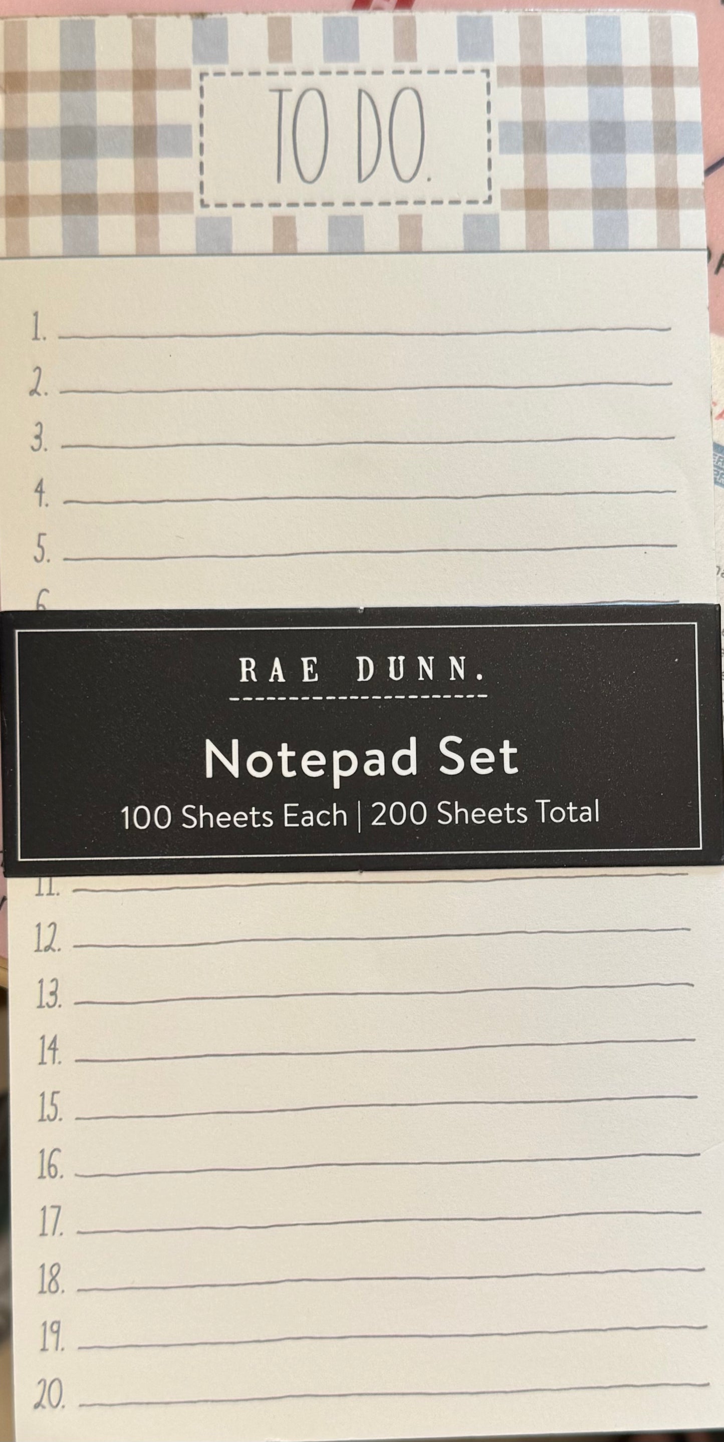 New Rae Dunn 200 sheet TO DO/TO BUY notepad set -plaid style