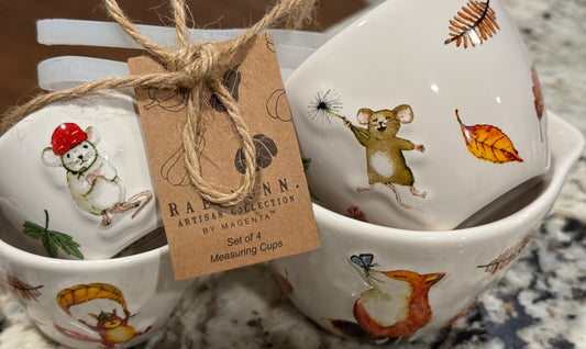 New Rae Dunn white ceramic Fall critters measuring cup set