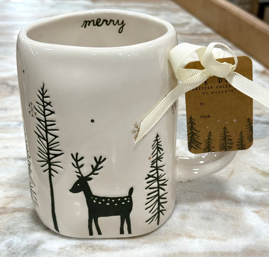 New Rae Dunn white ceramic Christmas tree coffee mug MERRY