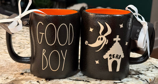 New Rae Dunn x Nightmare before Christmas ceramic Halloween coffee mug ZERO/GOOD BOY