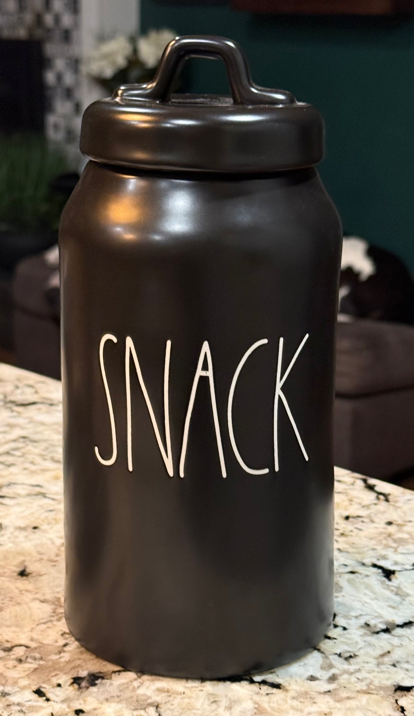New Rae Dunn black ceramic SNACK pantry storage canister