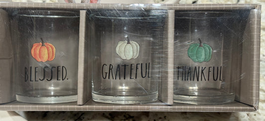 New Rae Dunn glass fall 3-piece votive tealight candle holder set