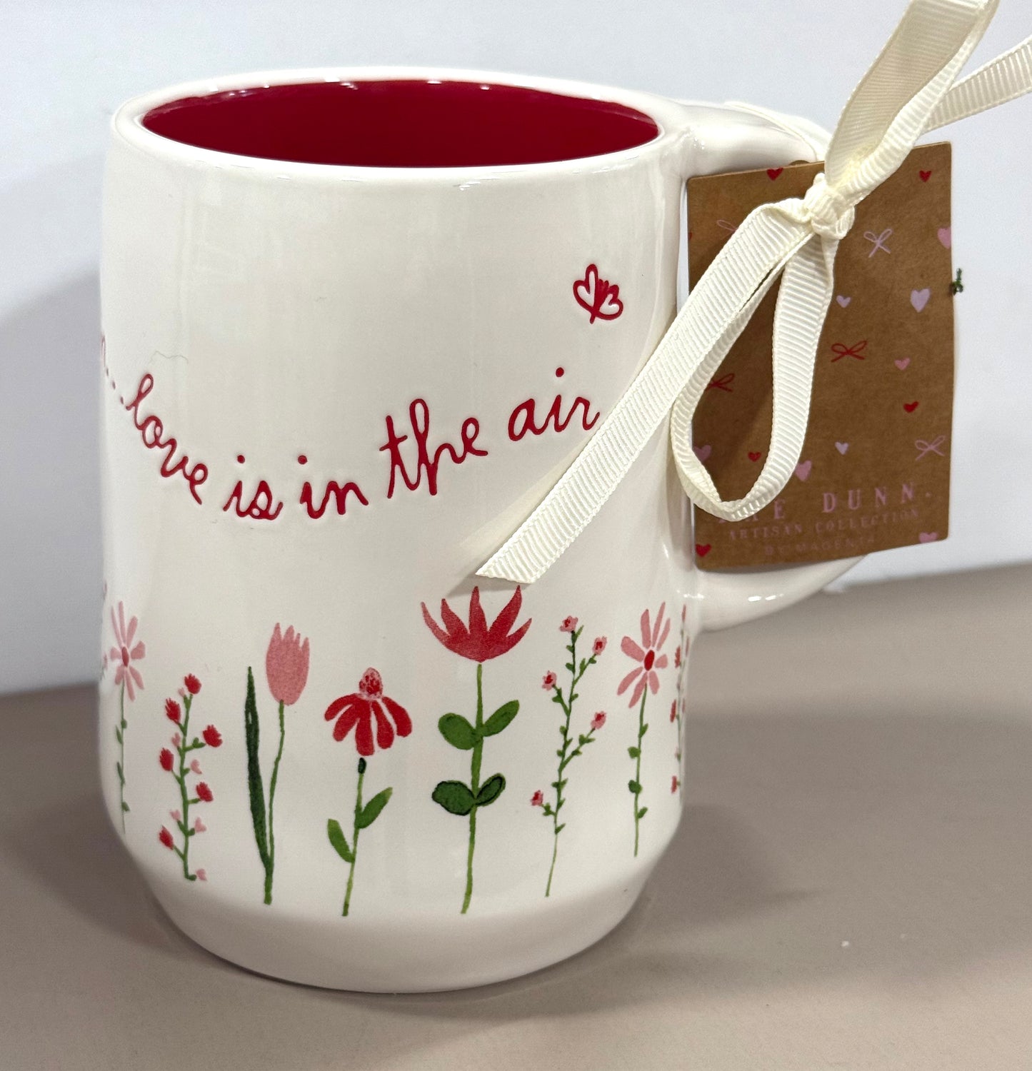 New Rae Dunn floral ceramic mug LOVE IS IN THE AIR