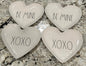 New Rae Dunn white ceramic 4-piece heart shaped plate set XOXO/BE MINE