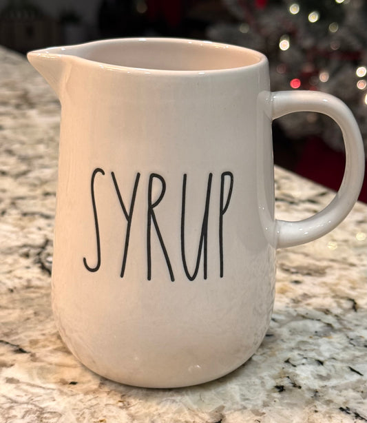 Rae Dunn white ceramic pitcher SYRUP