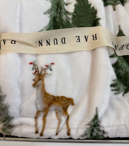 New Rae Dunn white Christmas bedding blanket 50x70 deer 🦌 & trees print
