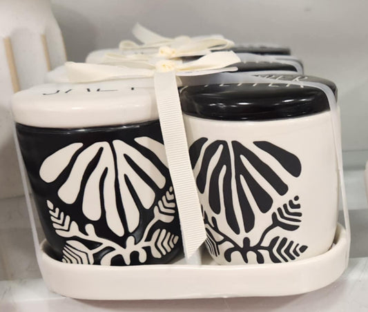 New release Rae Dunn SALT & PEPPER black floral cellar set