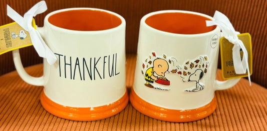 New Rae Dunn x Peanuts Snoopy ceramic Fall coffee mug THANKFUL
