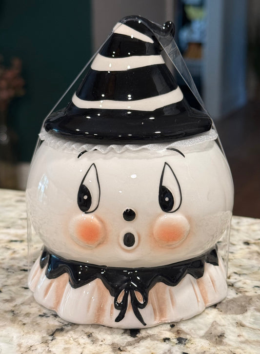 New Joanna Parker 5” ceramic Gus striped hat trinket canister