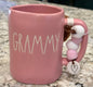 New Rae Dunn pink ceramic pom charm coffee mug GRAMMY