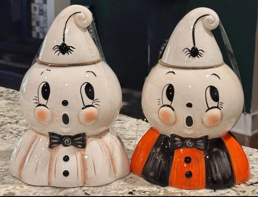 New Joanna Parker ceramic vintage Halloween decor canister cookie jar set