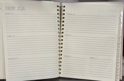 New Rae Dunn 2025/2026 Planner pink bow 🎀 gold trim, spiral, hardback