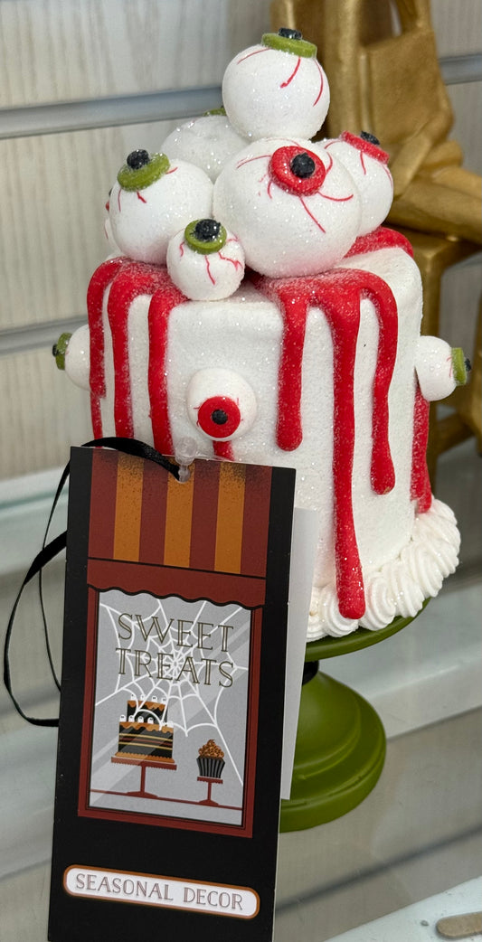 New resin green & red Eyeball Halloween pedestal decor cake 5.5”