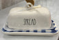 New release Rae Dunn ceramic butter dish blue plaid base, SPREAD
