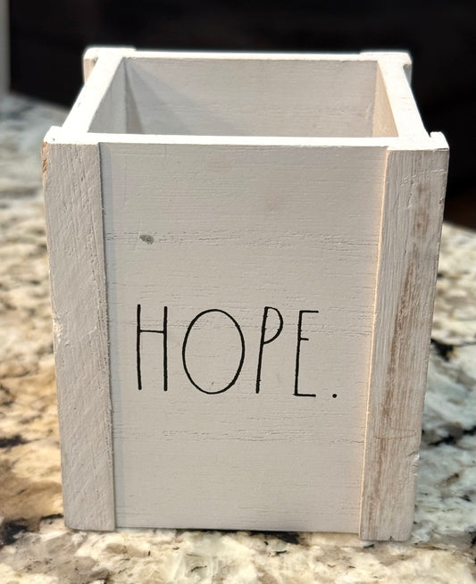 New Rae Dunn 4x4 white wood HOPE pen/pencil storage box