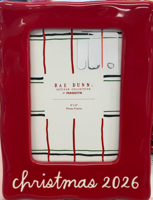 New Rae Dunn Christmas red ceramic 2026 5x7 photo frame decor - script