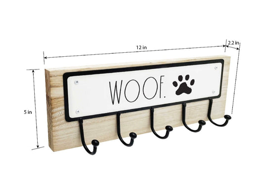 New Rae Dunn WOOF Dog-Themed Wooden Base Metal Wall Hooks paw print