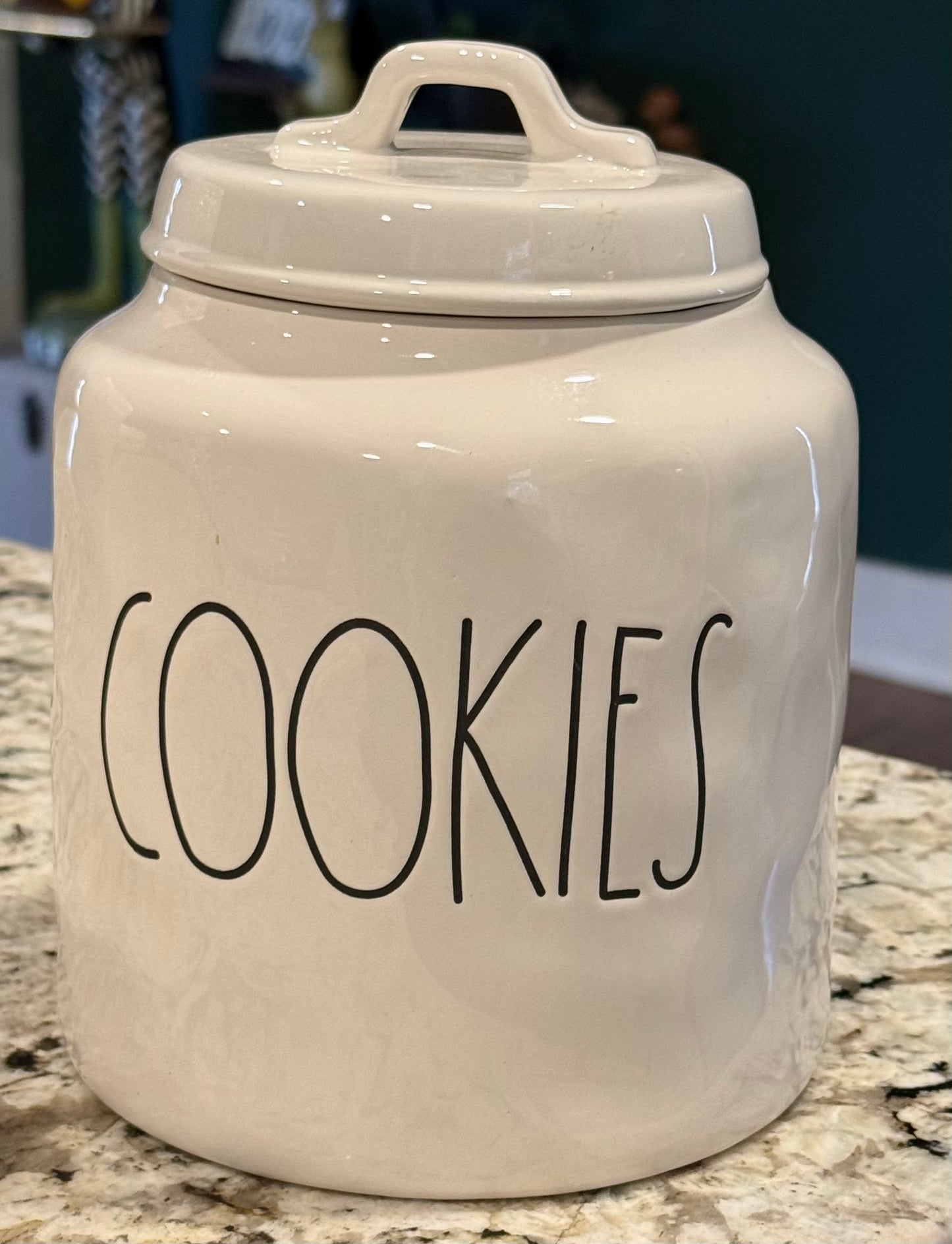 Rae Dunn white ceramic 2017 dimpled canister COOKIES 8”