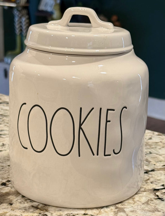 Rae Dunn white ceramic 2017 dimpled canister COOKIES 8”