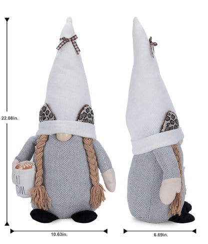 New Rae Dunn “Cat Mom” Grey Plush Cat-Theme Gnome with Mug
