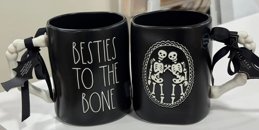 New Rae Dunn black ceramic bone handled coffee mug ☕️ for BESTIES TO THE BONE
