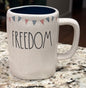 New Rae Dunn Americana ceramic coffee mug FREEDOM flag banner