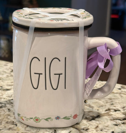 New Rae Dunn white ceramic coffee mug with photo frame GIGI/FAMILY