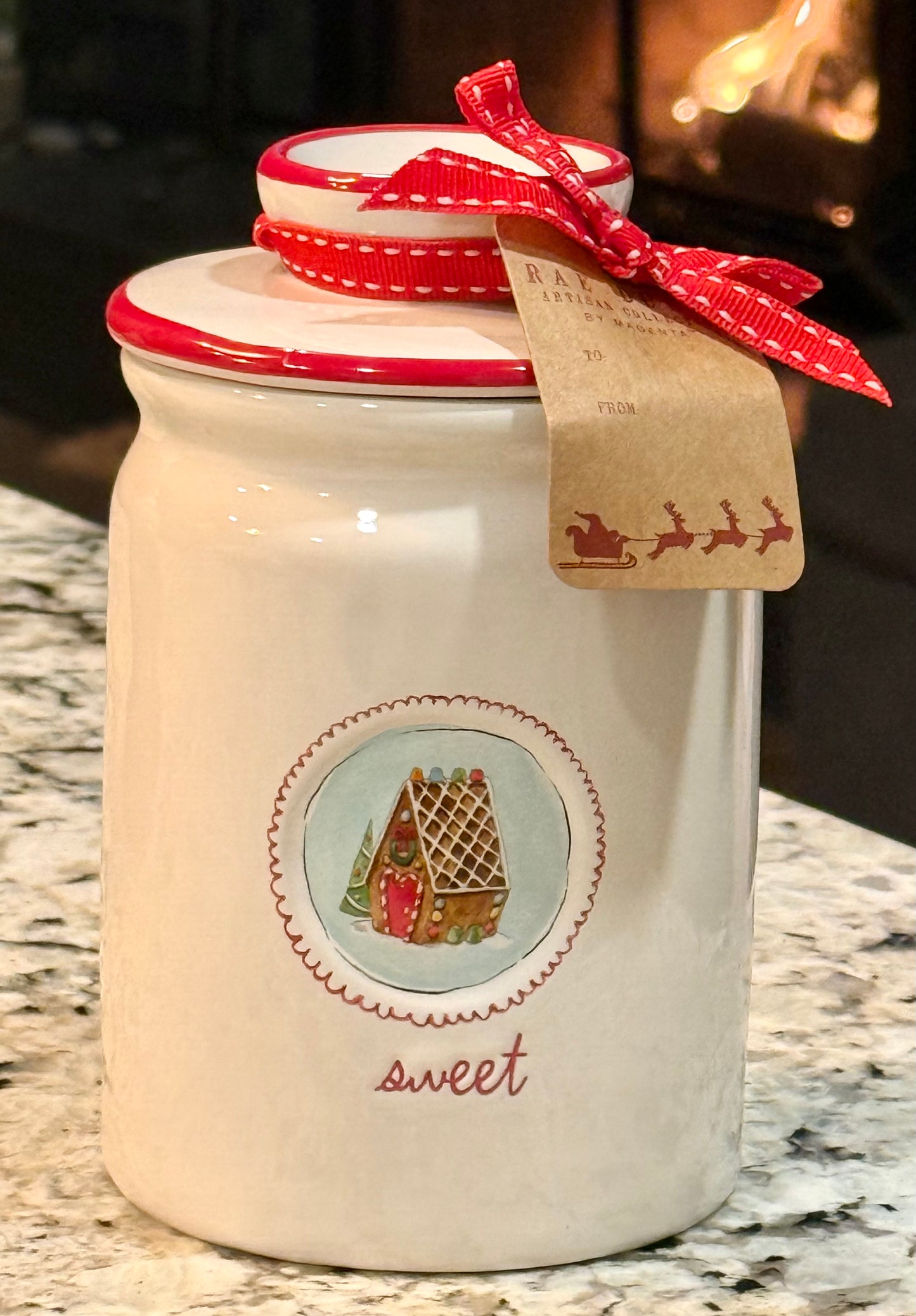 New release Rae Dunn ceramic Gingerbread house Christmas canister SWEET