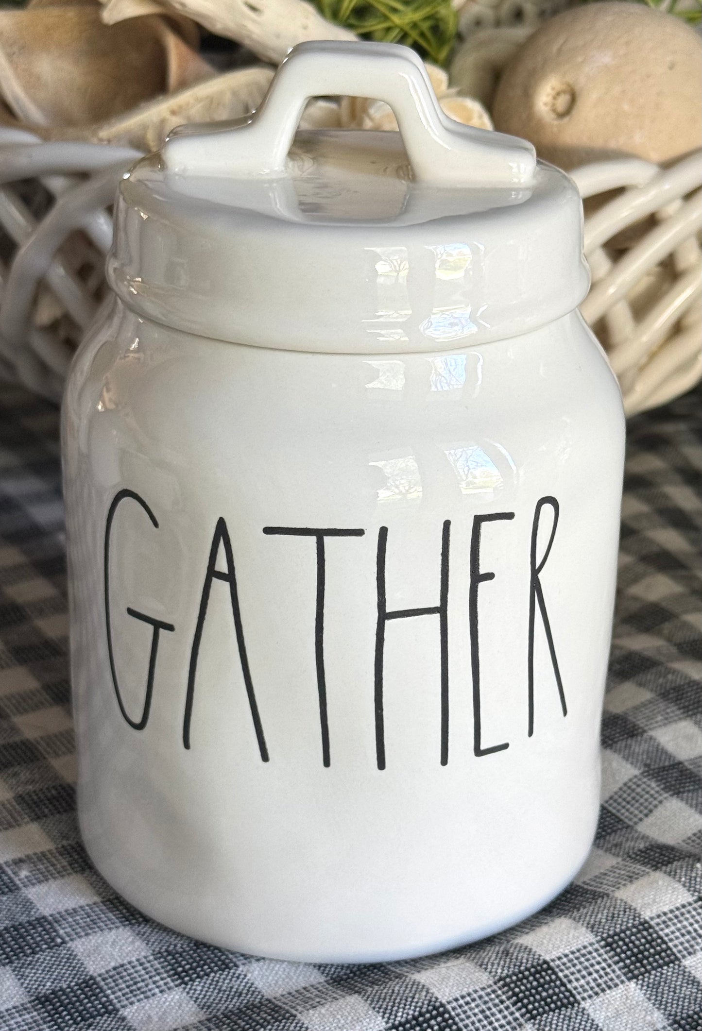 New Rae Dunn white ceramic hard to find GATHER canister