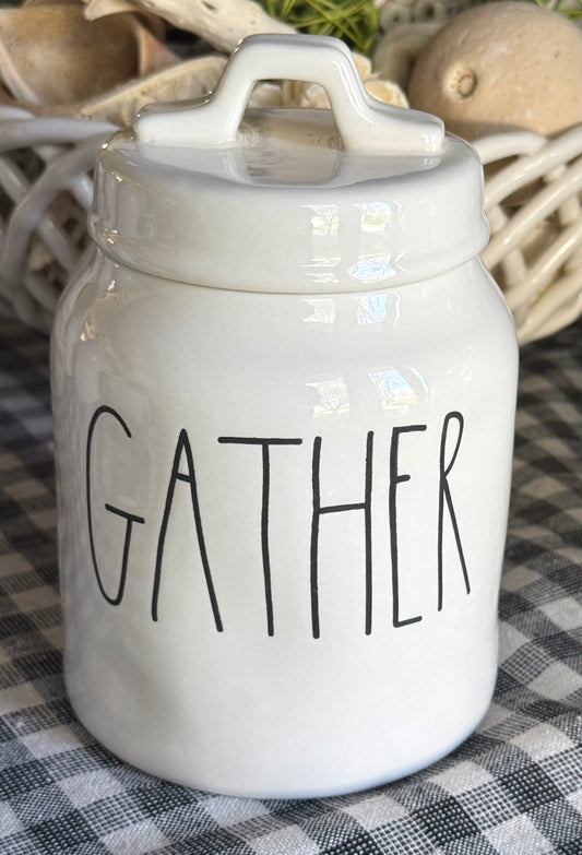 New Rae Dunn white ceramic hard to find GATHER canister