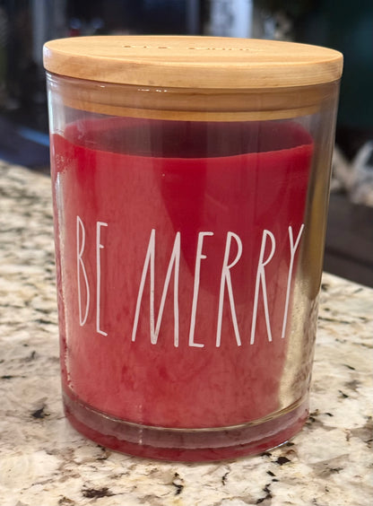 New Rae Dunn glass 16oz BE MERRY Christmas candle