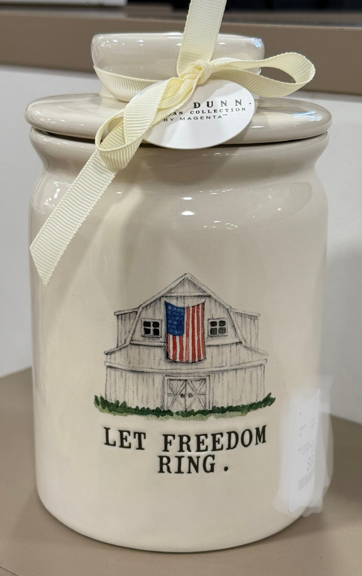New Rae Dunn patriotic ceramic csnister LAND OF THE FREE