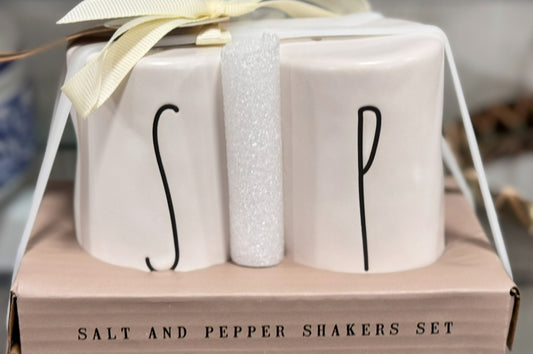 New Rae Dunn white ceramic SALT & PEPPER shaker set