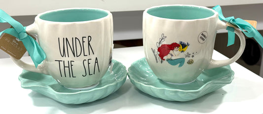 New Rae Dunn x Disney’s The Little Mermaid ceramic coffee mug & plate set UNDER THE SEA