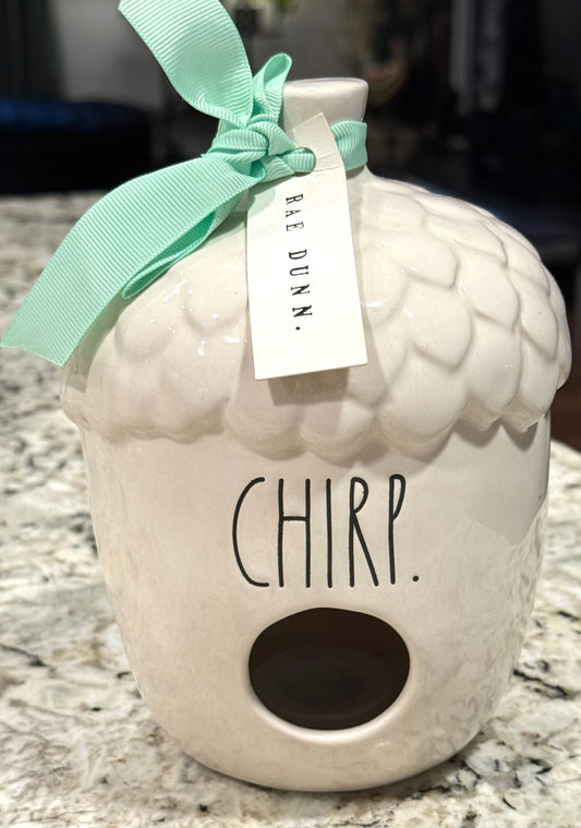 New Rae Dunn white ceramic acorn style birdhouse CHIRP