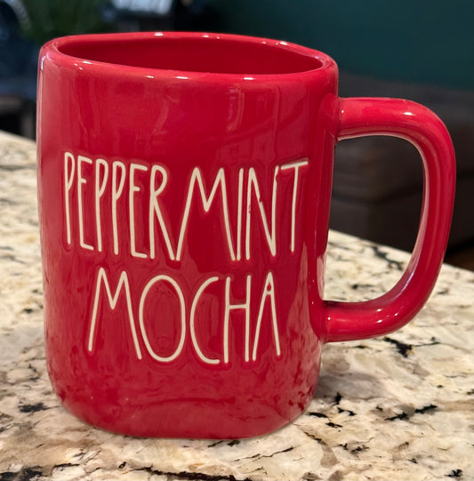 New Rae Dunn red ceramic coffee mug PEPPERMINT MOCHA